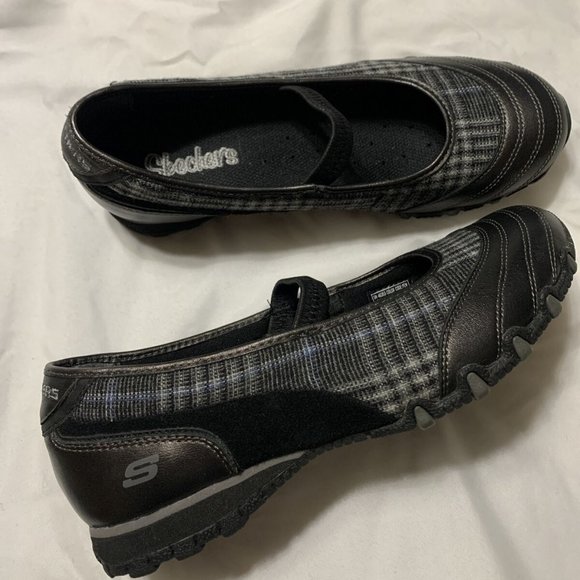 Skechers Pewter Black Plaid Newbie Leather Flats - Picture 1 of 6